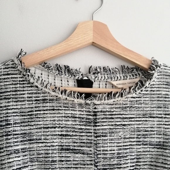 Rebecca Taylor Bouclé Tweed Top Fringe Hem Round Neck Heather Gray Blouse 6 - Picture 9 of 16